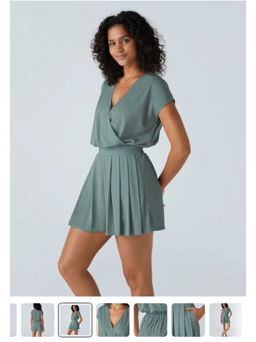 V Neck Short Sleeve Pocket Waffle Casual Romper - Picture 3 of 4